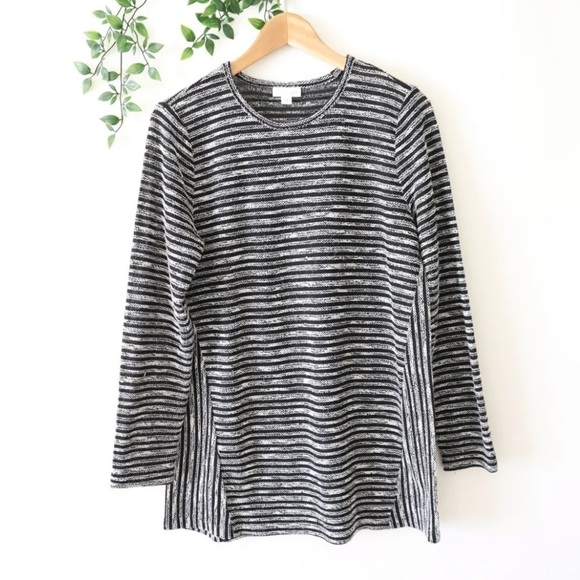 J. Jill Tops - J JILL Women’s long sleeve beige black striped cotton blend textured topSize M